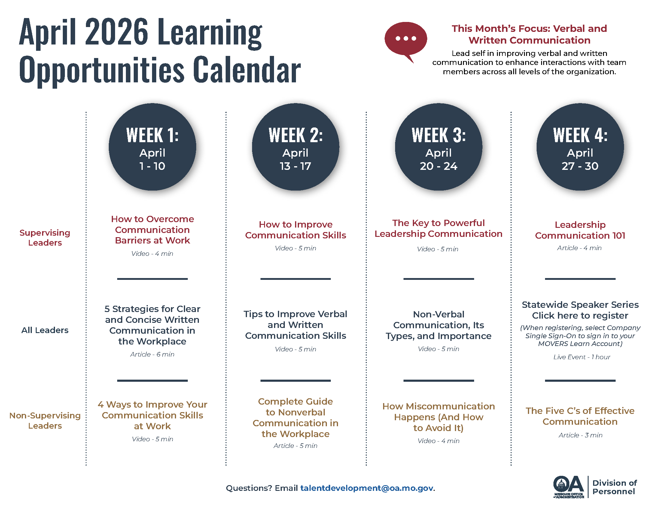 April 2026 Learning Opportunities Calendar